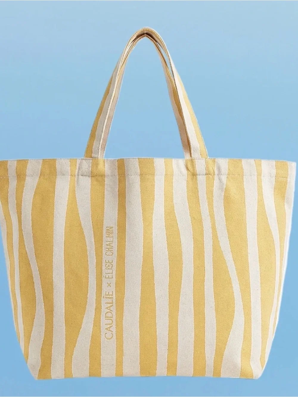 Caudalie💛 Yellow and Cream Stripe Canvas Tote